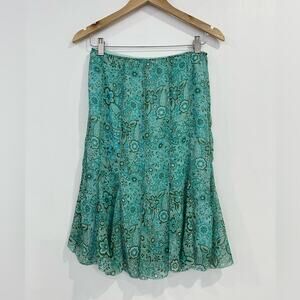 Vintage Y2K Boho Floral Midi Skirt 4 Teal Brown Paisley Gypsy Hippie Festival